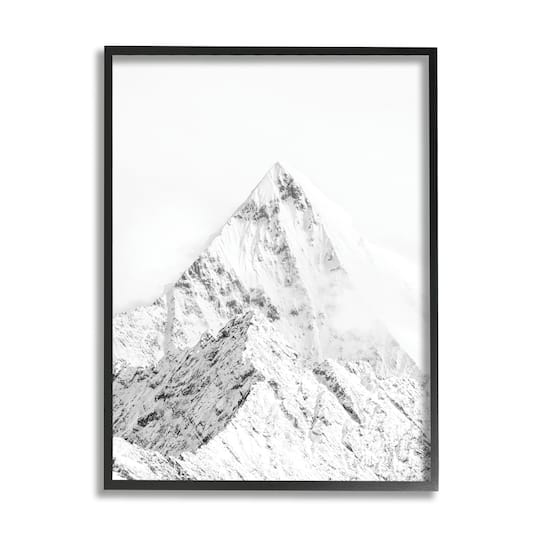 Stupell Industries Snowy Mountain Peak Sharp Lines Black White in Black Frame Wall Art